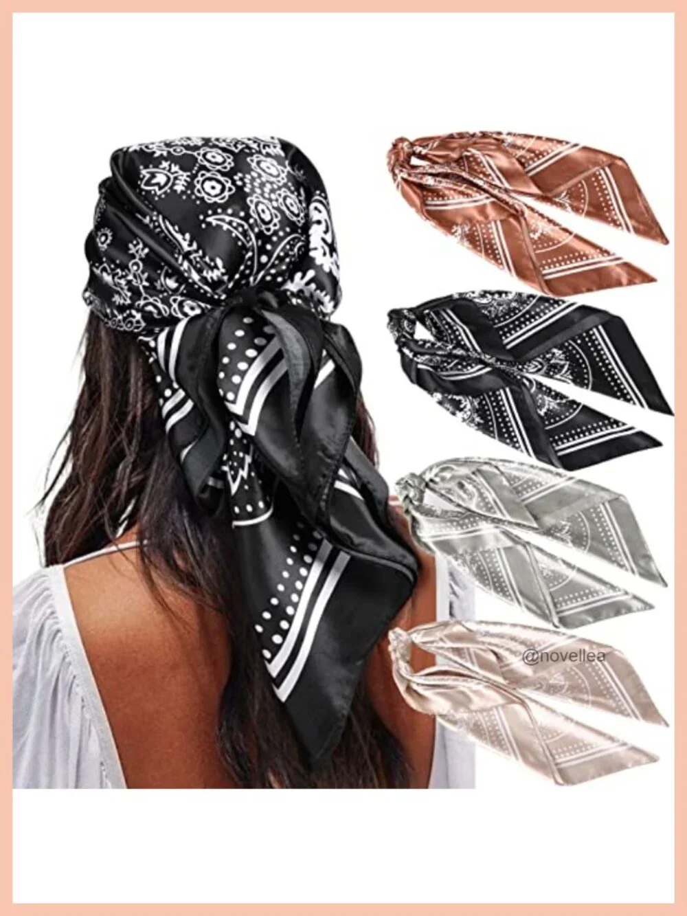 35-Inch Large Square Satin Scarves 4-Pack Silk-Like Neck Scarf Hair Wraps